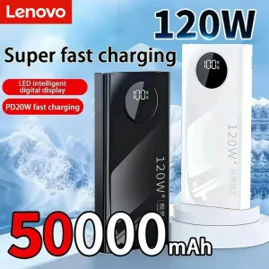 lenovo 50000mah 120w high capacity power bank super fast charge powerbank portable battery charger for iphone samsung