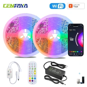 tuya smart life wifi rgb led strip 5050 smd 12v 1m 2m 3m 4m 5m 10m dimmable waterproof light band remote fr alexa home assistant